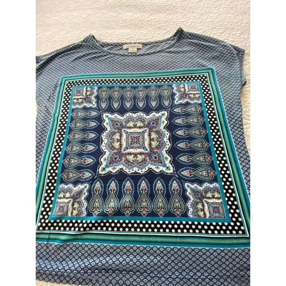 Liz Claiborne Boxy Dolman Cap Sleeve Knit Top Blue Paisley Print Size M - Picture 6 of 9